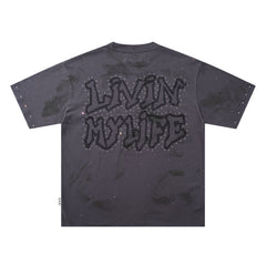 BKYS Hip Hop Rapper Taxi Grey Star Washed Oversized Graphic T‑Shirt