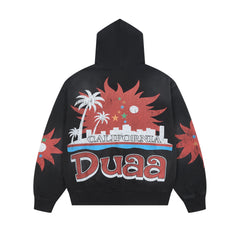 DUAA California Sunset Cityscape Vintage Zip‑Up Hoodie