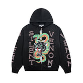 DUAA Silent Venom Panther & Snake Tattoo‑Style Zip‑Up Hoodie