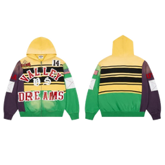 Vale Forever Valley Dreams USA Multi‑Color Patchwork Zip‑Up Hoodie Yellow Green Purple
