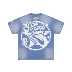 Roughplay Retro Burnout Car Tongue‑Star Double‑Sided Distressed Tee