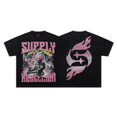SUPPLY Rebellion Dragon Flame Graphic Oversized Black T-Shirt