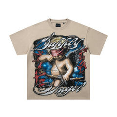 SAINT RECKLESS Blindfold Cupid Khaki Oversized Tee