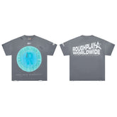 Roughplay Worldwide Circular Gradient Logo Double‑Sided Distressed Tee