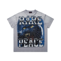 Rare Peace Bad Habit Panther Graphic Graffiti Streetwear Short Sleeve Tee