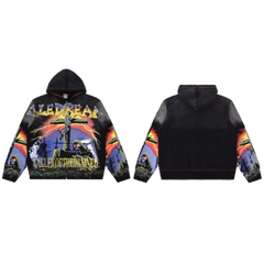 Vale Forever Valley Of The Damned Skull Rock Graphic Zip‑Up Hoodie Black