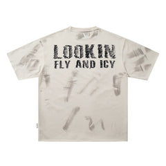 BKYS Roller Skate Kid Rhinestone Cream Oversized Graphic T-Shirt