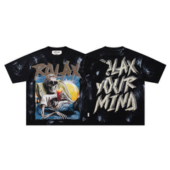 BKYS Relax Vacation Skeleton Tie Dye Oversized Graphic T‑Shirt