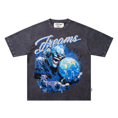 SAINT RECKLESS Globe Clown Rhinestone Dark Grey Oversized T-Shirt