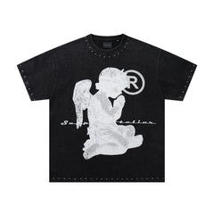 SUPPLY Angel Flame Logo Graphic Oversized Black T-Shirt