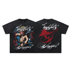SUPPLY Angel Script Graphic Oversized Black T-Shirt