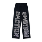 Mixed Emotions Wood‑Pattern Letter Straight Sweat Pants