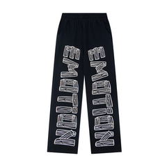 Mixed Emotions Wood‑Pattern Letter Straight Sweat Pants