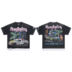 Roughplay NYC Graffiti Police Car Street Sign Layered Distressed Tee