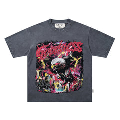 BKYS Street‑Style Eagle Thunder City Graphic Studded Oversized T‑Shirt