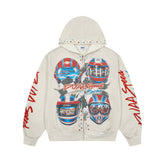 DUAA Speed Racing Helmet Studded Vintage Zip‑Up Hoodie