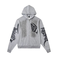 Mixed Emotions Spray Wash Gothic Letter Zip Up Hoodie