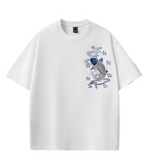 Blue Nishikigoi Embroidery T Shirt Cotton