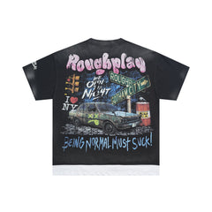 Roughplay NYC Graffiti Police Car Street Sign Layered Distressed Tee