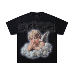 SUPPLY Angel Dragon Flame Graphic Oversized Black T-Shirt
