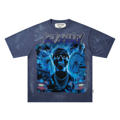 BKYS Carnival Skull Thunder Blue Washed Oversized Graphic T‑Shirt