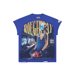 Roughplay Masked Skeleton Graffiti Subway Double‑Sided Distressed Tee