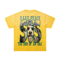 Rare Peace SOS Skull The End Of An Era Rhinestone Yellow Oversized T-Shirt