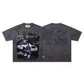 BKYS Hip Hop Rapper Taxi Grey Star Washed Oversized Graphic T‑Shirt