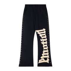 Mixed Emotions Black Studded Flare Graphic Sweat Pants