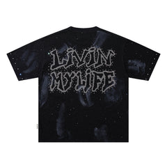 BKYS Hip Hop Rapper Taxi Black Star Washed Oversized Graphic T‑Shirt