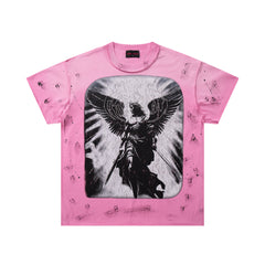 Rare Peace No Longer Human Angel Graphic Streetwear Short Sleeve Tee