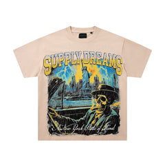SUPPLY Dreams Statue Of Liberty Beige Washed Oversized Graphic T‑Shirt