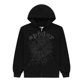Sp5der Black OG Web V2 Phantom Zip Up Hoodie