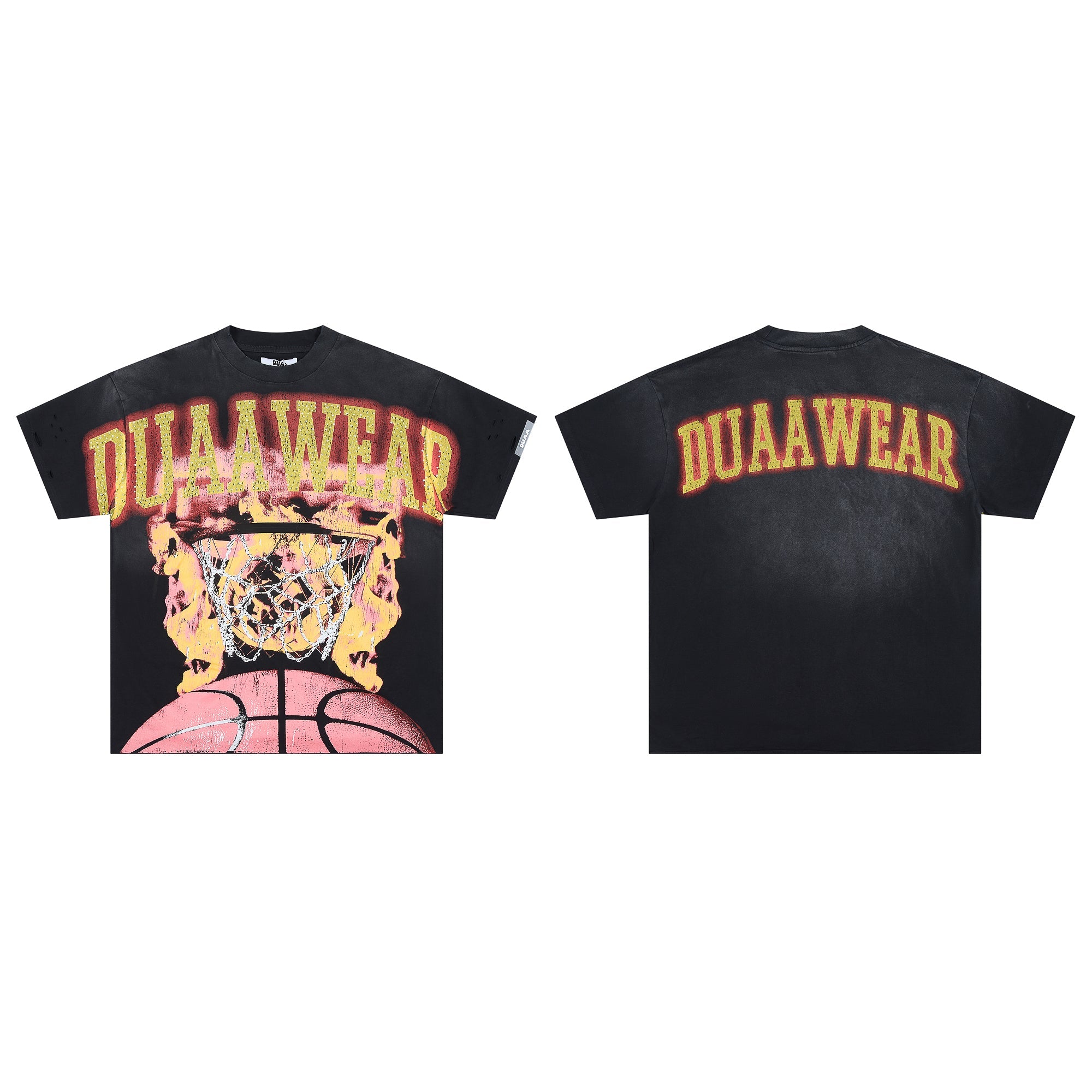 DUAA Flaming Basketball Hoop Sports Retro Graphic Tee