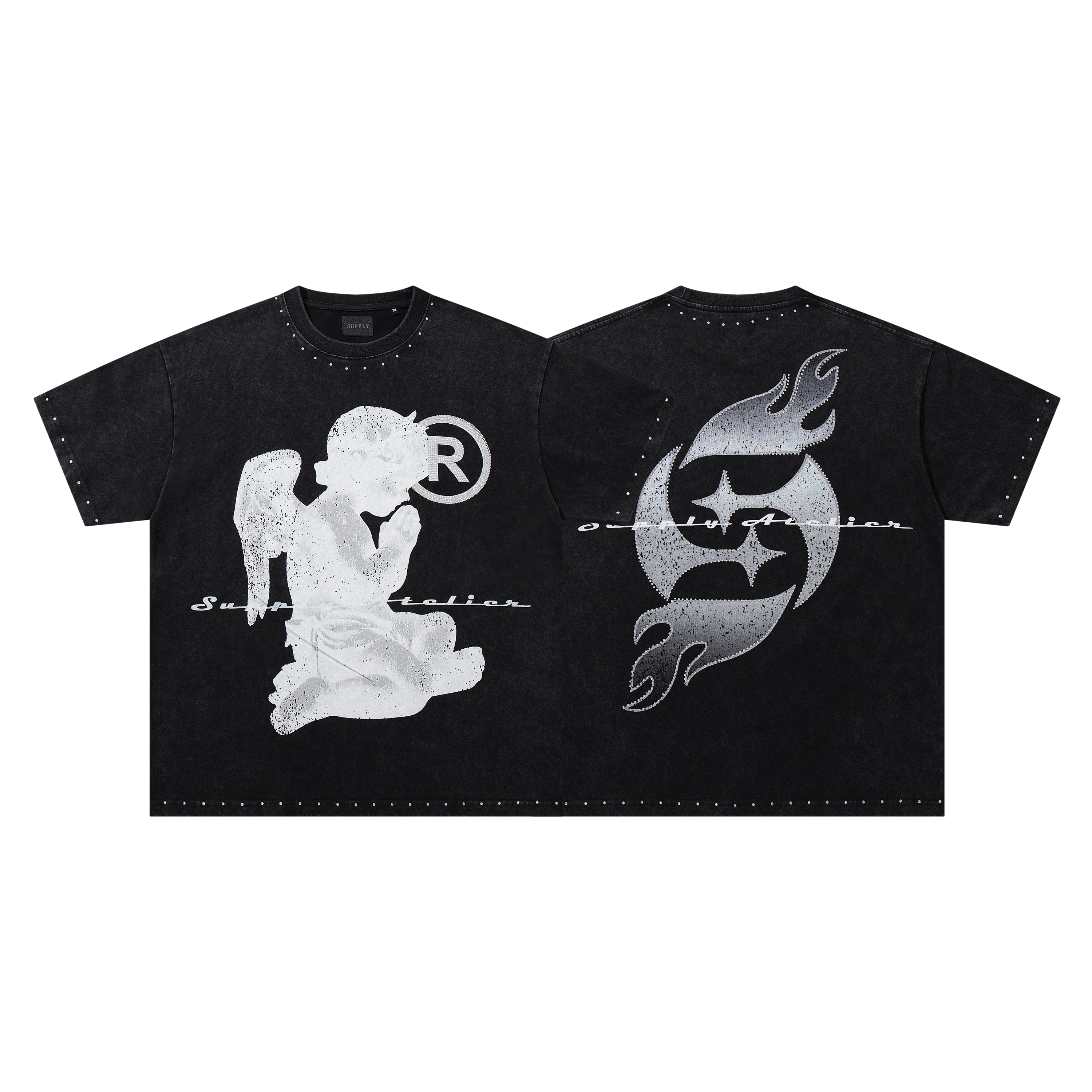 SUPPLY Angel Flame Logo Graphic Oversized Black T-Shirt