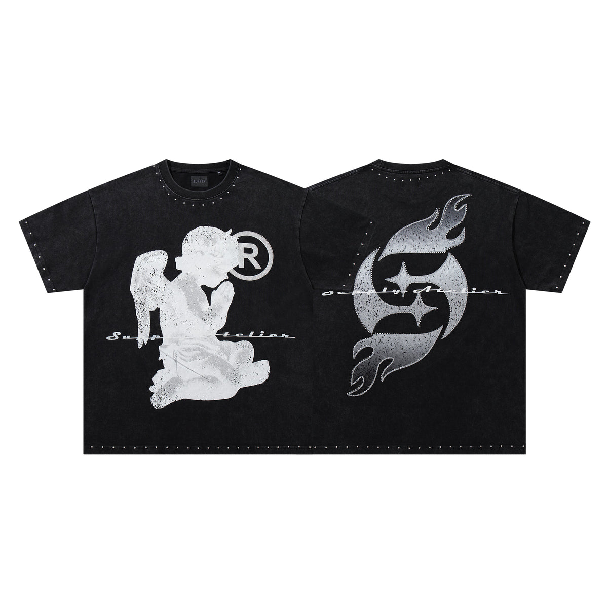SUPPLY Angel Flame Logo Graphic Oversized Black T-Shirt