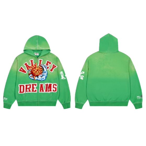 Vale Forever Valley Dreams Sun Moon Graphic Zip‑Up Hoodie Green Gradient