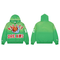 Vale Forever Valley Dreams Sun Moon Graphic Zip‑Up Hoodie Green Gradient