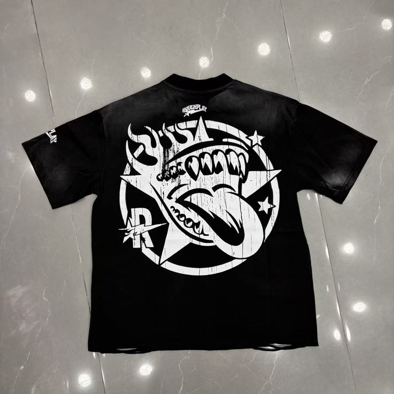 Roughplay Wrecked Muscle Car Lightning Bolt Distressed T‑Shirt