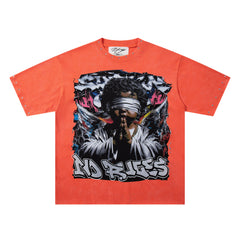 BKYS Praying Angel Rhinestone Orange Oversized T-Shirt