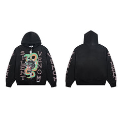DUAA Silent Venom Panther & Snake Tattoo‑Style Zip‑Up Hoodie