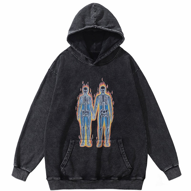 Skeleton Love Washed Oversized Hoodie