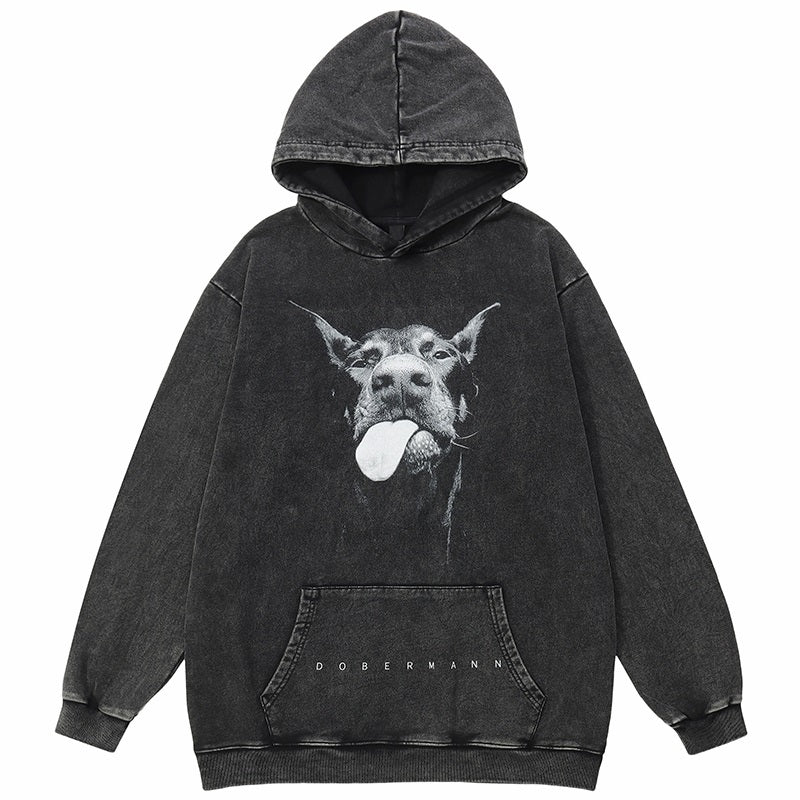 Oversized Doberman Washed Cotton Hoodie