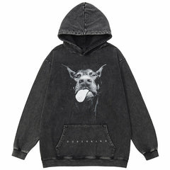 Oversized Doberman Washed Cotton Hoodie