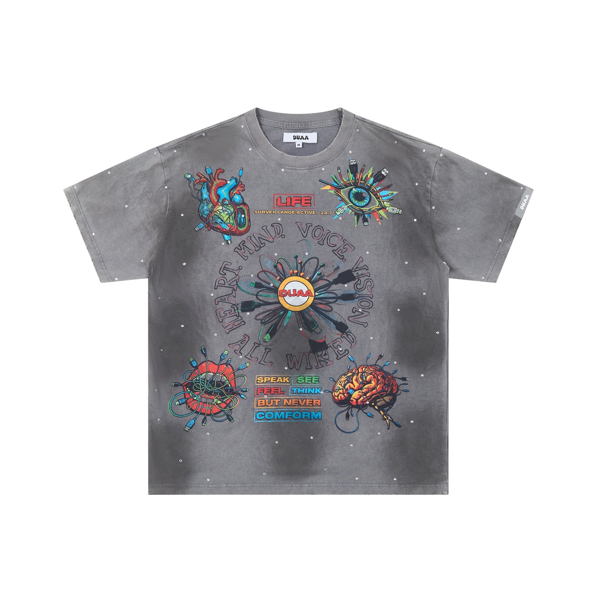 DUAA All Wired Cyber Anatomical Psychedelic Graphic Tee