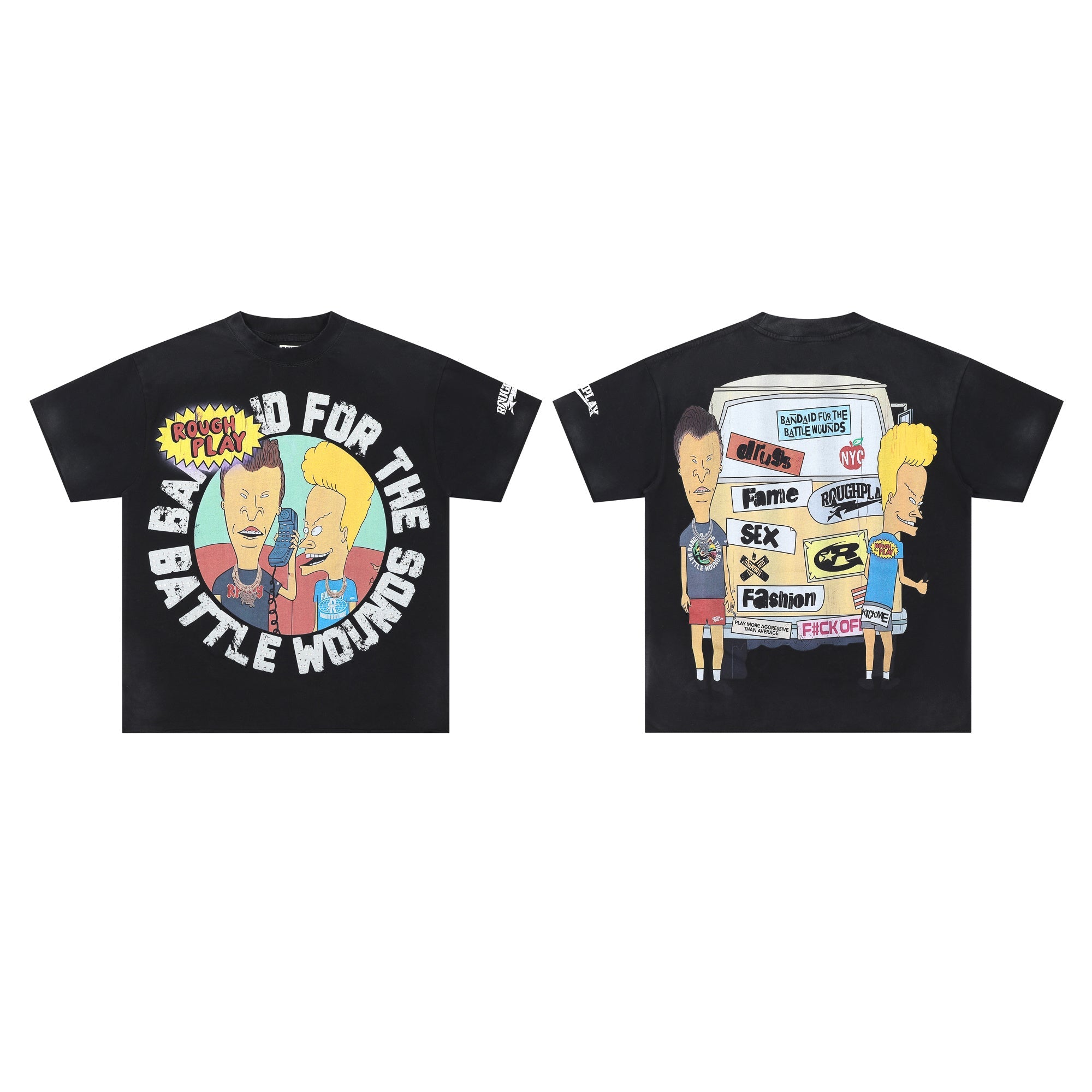 Roughplay Retro Animated Duo Sticker Van Double‑Sided Distressed Tee