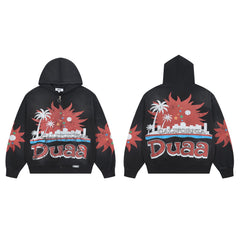 DUAA California Sunset Cityscape Vintage Zip‑Up Hoodie