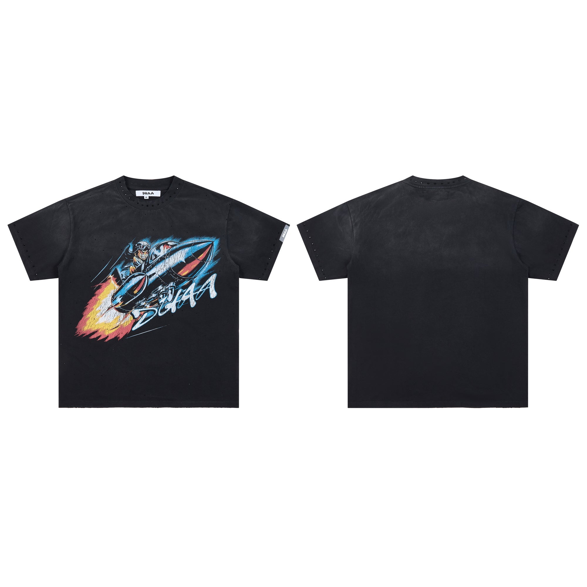 DUAA Space Rocket Astronaut Distressed Retro Graphic Tee