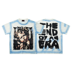 Rare Peace The End Of An Era Angel Graphic Oversized Blue T-Shirt