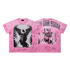 Rare Peace No Longer Human Angel Graphic Streetwear Short Sleeve Tee